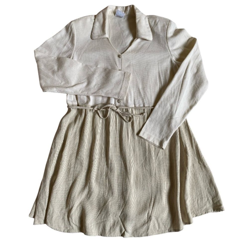 Vintage Take Nine Maternity Shirt Dress Size M* Tie Front Textured Earthy Preppy
